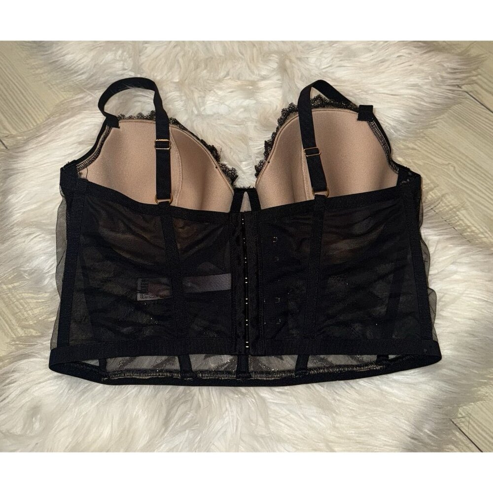 Victorias Secret Dream Angels Bustier Longline Bra Womens 36DD Glitter Black - Picture 3 of 6